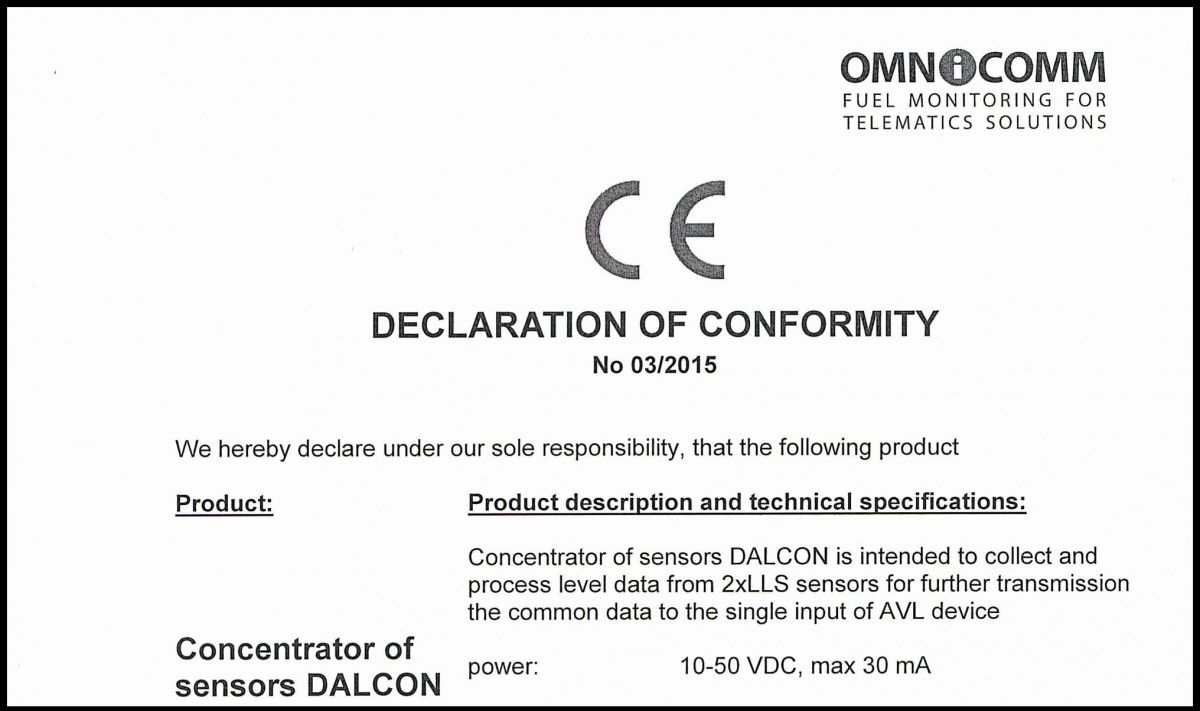 Declaration of CE Conformity OMNICOMM Dalcon